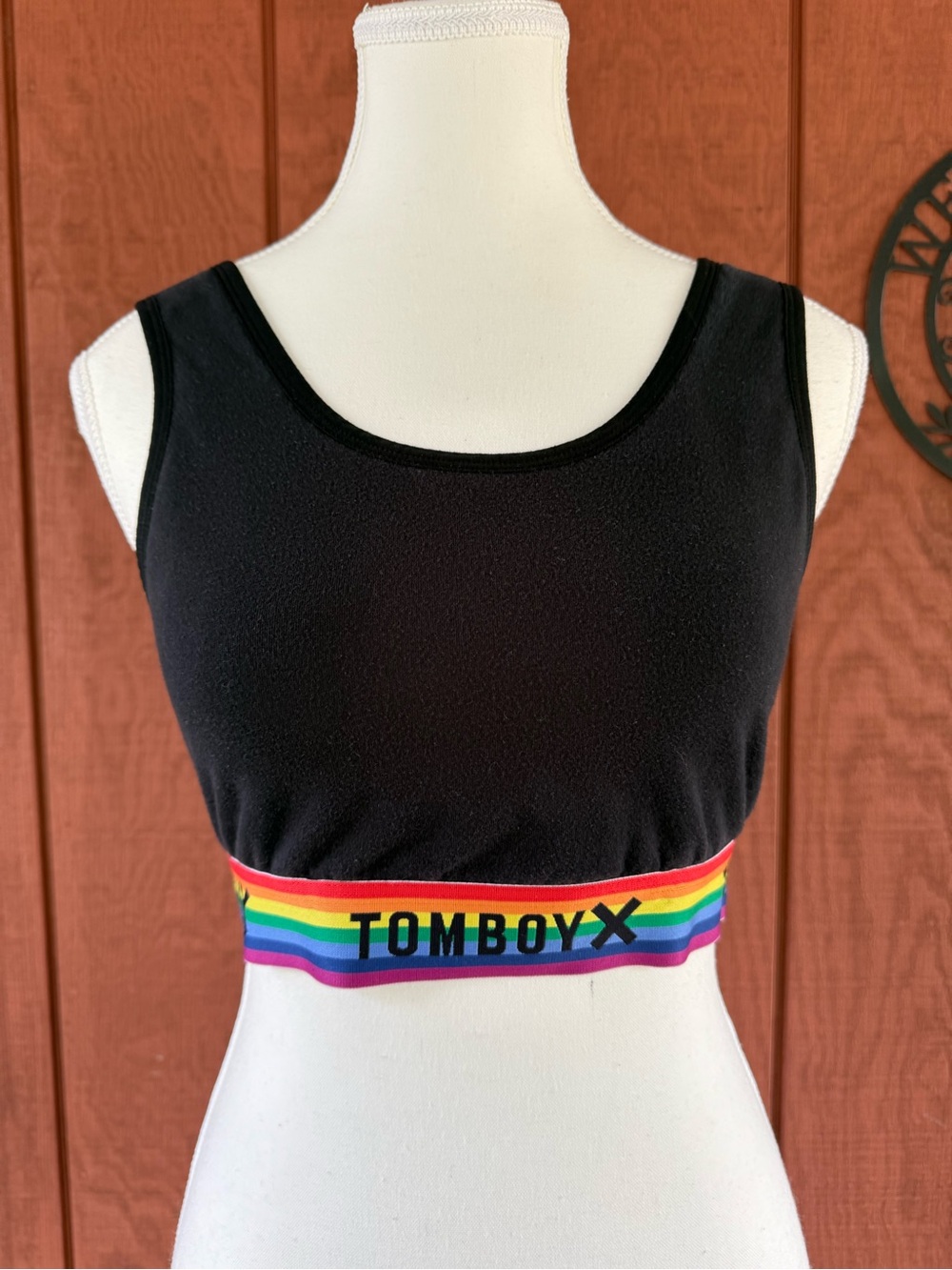 TOMBOYX Essentials Soft Bra Black Rainbow Logo Pride Bralette - Picture 2 of 6
